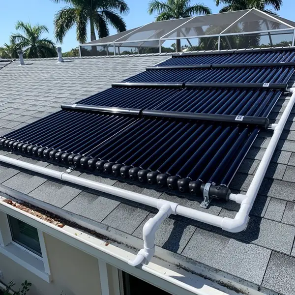 Repaired solar pool panels on McGregor home