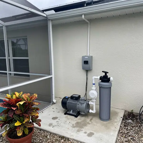 Solar pool controller on lanai wall