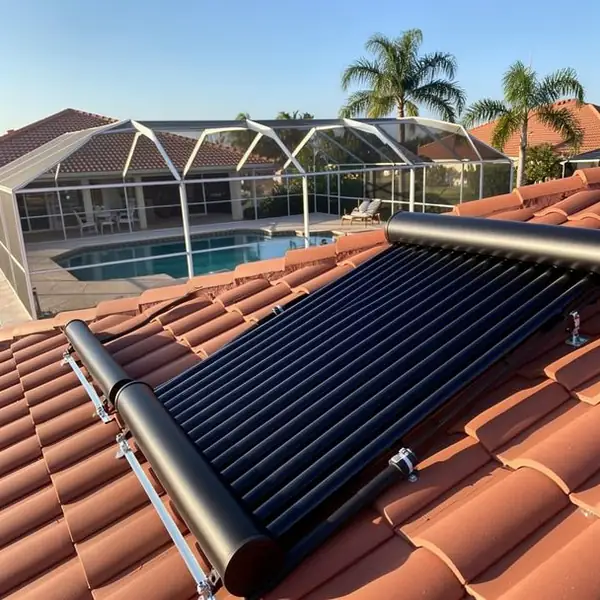 Solar pool panels on Estero barrel tile