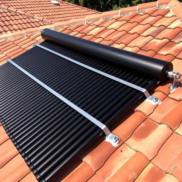 Stainless straps across solar pool panels